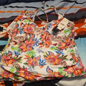 La Blanca Floral Bikini Top - Pink and Blue